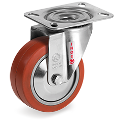 SERIE 72GS: Ruote con rivestimento in gomma siliconica antimacchia di colore rosso, nucleo in alluminio
