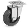 Injection moulded TPR rubber wheels, polypropylene centre, swivel top plate bracket
