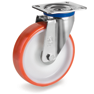 Injection polyurethane wheels, polyamide 6 centre, swivel top plate bracket type M