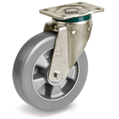 Ruote in poliuretano ESD "TR Roll", resistenza elettrica <10^9 Ohm, supporto rotante piastra PT
