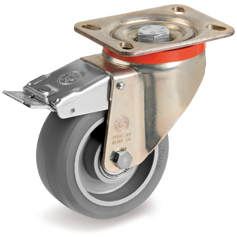 Ruedas de poliuretano ESD "TR Roll", resistencia eléctrica <10^9 Ohm, soporte giratorio pletina P con freno delantero