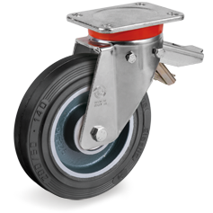 Sigma Elastic rubber wheels, cast iron centre, swivel top plate bracket type EP with adjustable brake
