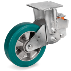 Ruote in poliuretano TR-ROLL, nucleo in alluminio, supporto fisso molleggiato EES MHD 