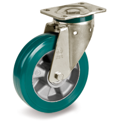 Ruote in poliuretano TR-ROLL, nucleo in alluminio, supporto rotante piastra PT