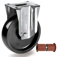 Ruote monolitiche in resina termoindurente, supporto fisso NLX con assaleria PTFE