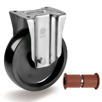 Ruote monolitiche in resina termoindurente, supporto fisso NL con assaleria PTFE