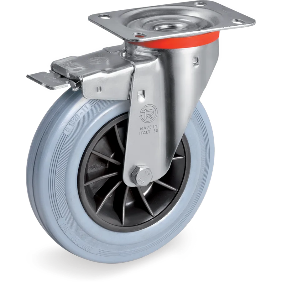 Tellure Rôta 225202 – Rubber swivel castor Ø100×30 mm with brake