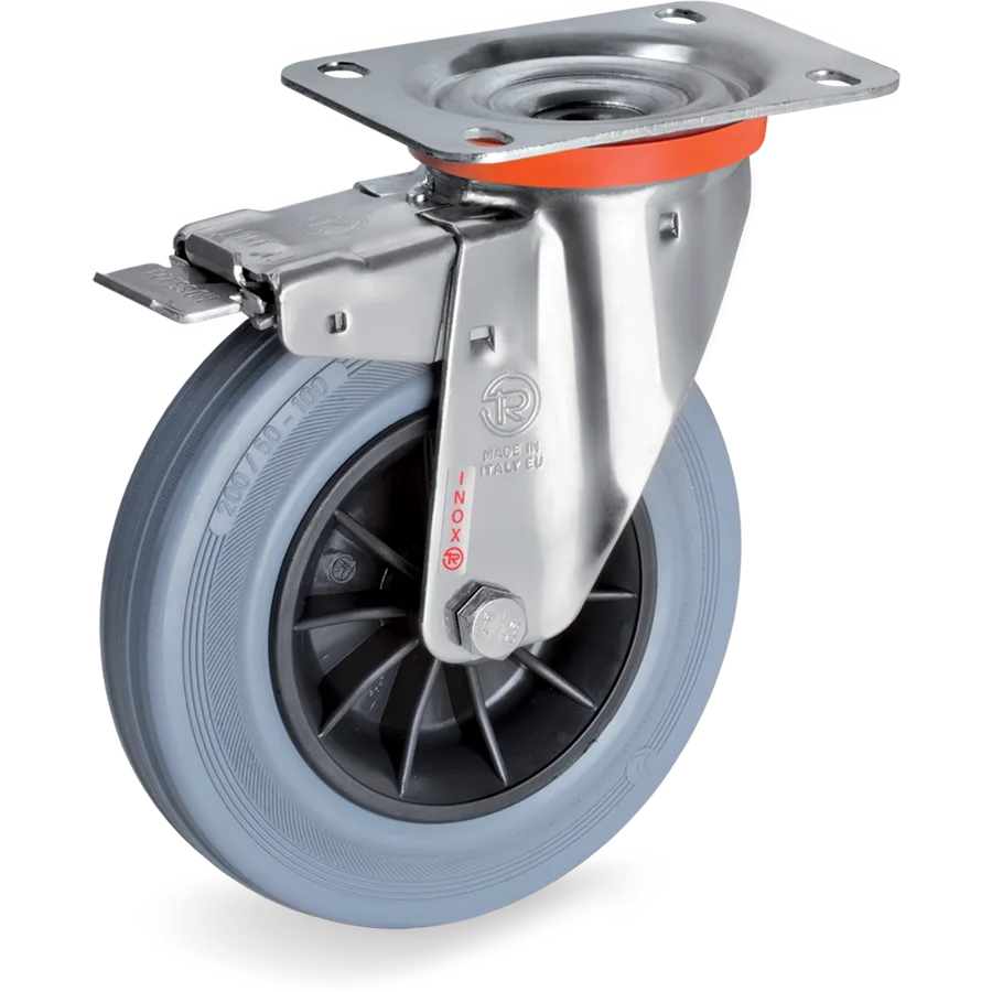 Tellure Rôta 225404 – Rubber swivel castor Ø140×37.5 mm with brake