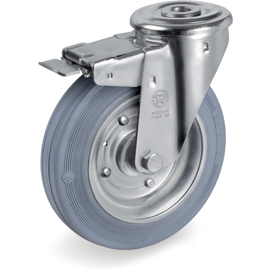 Tellure Rôta 235602 – Rubber swivel castor Ø100×30 mm with brake