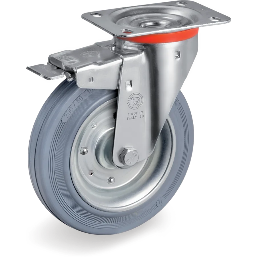 Tellure Rôta 235210 – Rubber swivel castor Ø160×40 mm with brake