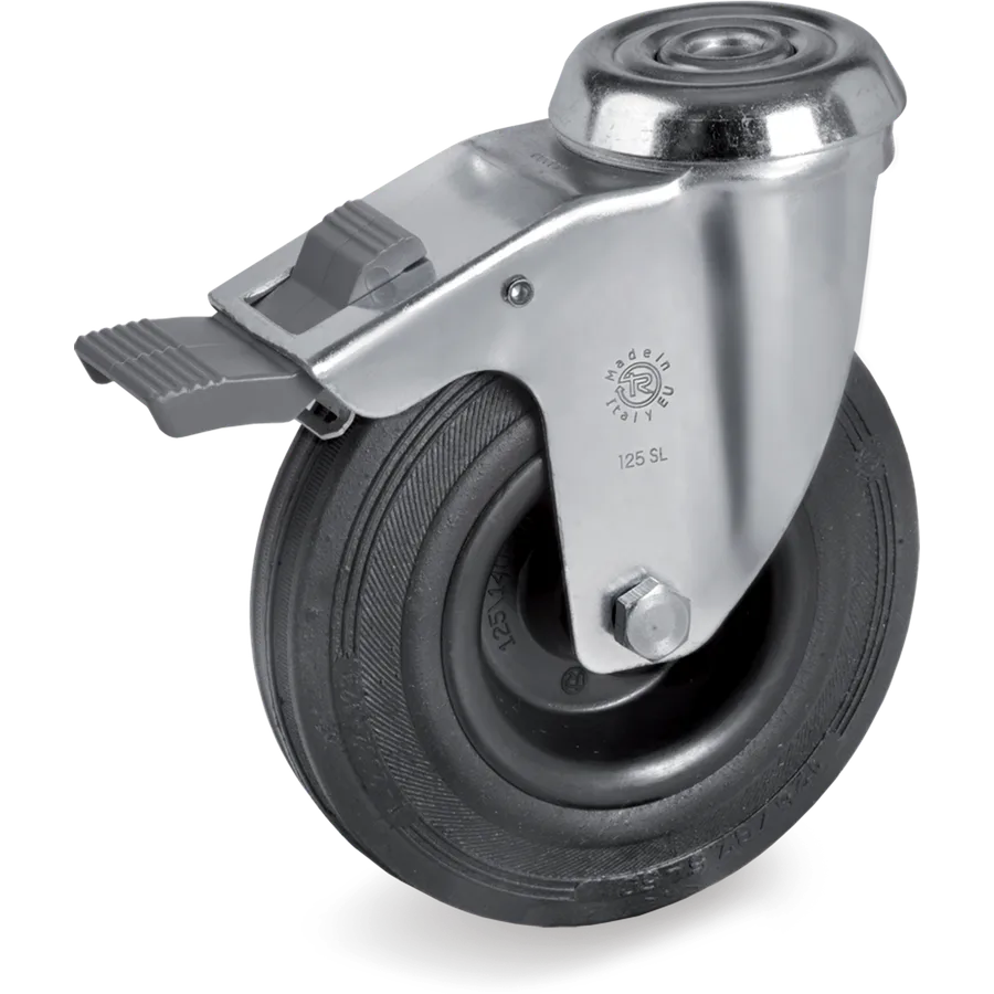 Tellure Rôta 526203 – Rubber swivel castor Ø125×37.5 mm with brake