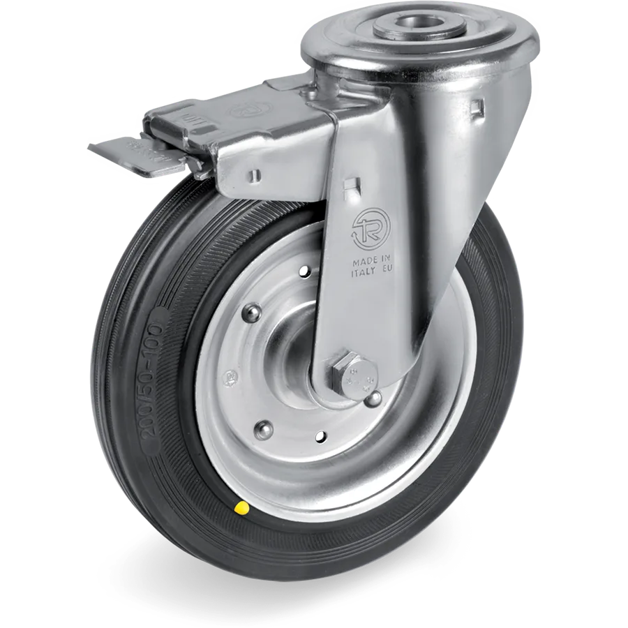 Tellure Rôta 538222AS – Rueda giratoria de goma conductiva Ø100×30 mm con freno