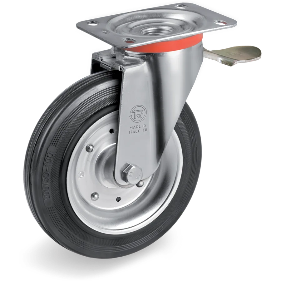Tellure Rôta 053354 – Rubber swivel castor Ø200×50 mm with brake