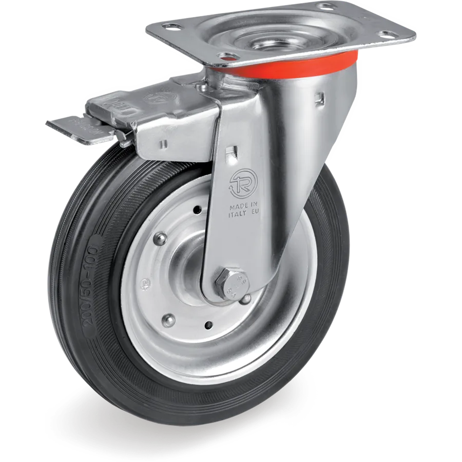 Tellure Rôta 535424 – Rubber swivel castor Ø140×37.5 mm with brake