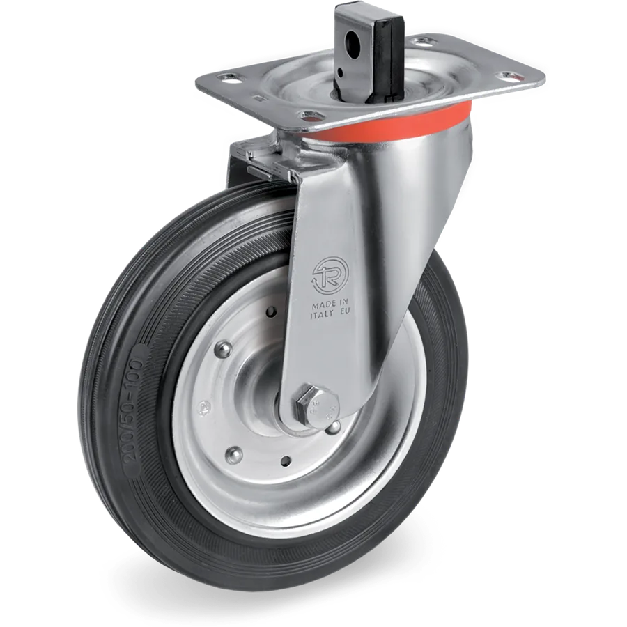 Tellure Rôta 534806 – Rubber swivel castor Ø200×50 mm with brake