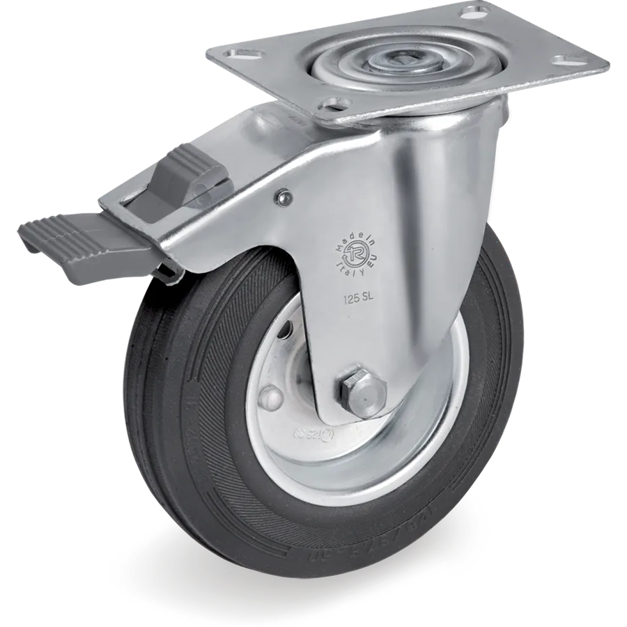 Tellure Rôta 536303 – Rubber swivel castor Ø125×37.5 mm with brake