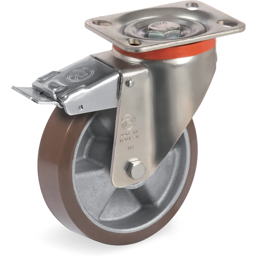 Tellure Rôta 586602 – Rueda giratoria de poliuretano TR-PowerHigh Ø100×30 mm con freno