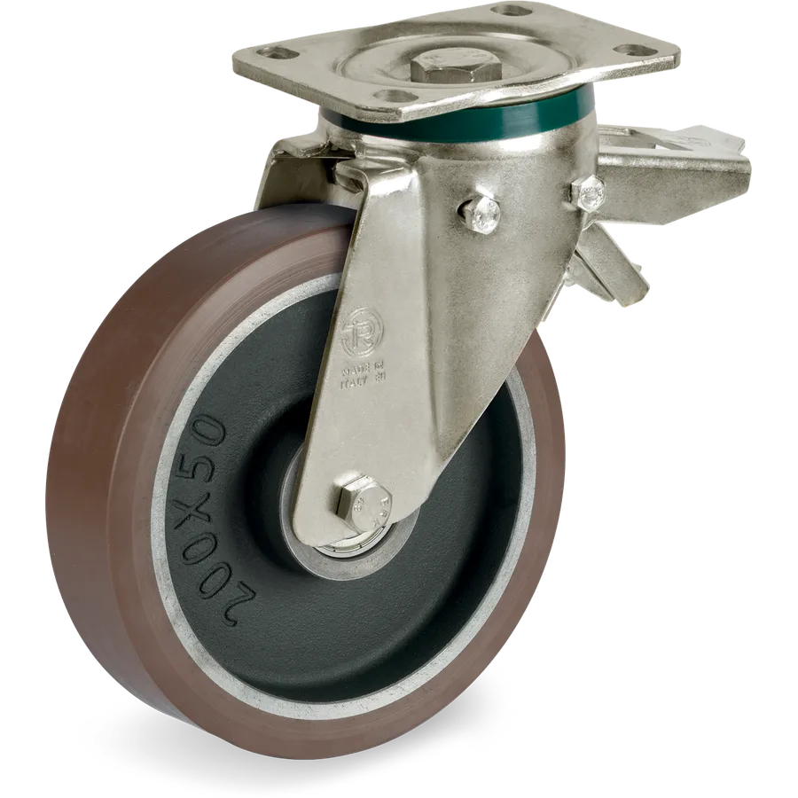 Tellure Rôta 589906 – Rueda giratoria de poliuretano TR-PowerHigh Ø200×50 mm con freno