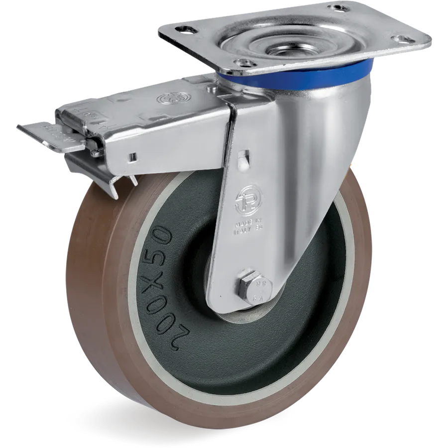 Tellure Rôta 585574 – Rueda giratoria de poliuretano TR-PowerHigh Ø160×50 mm con freno
