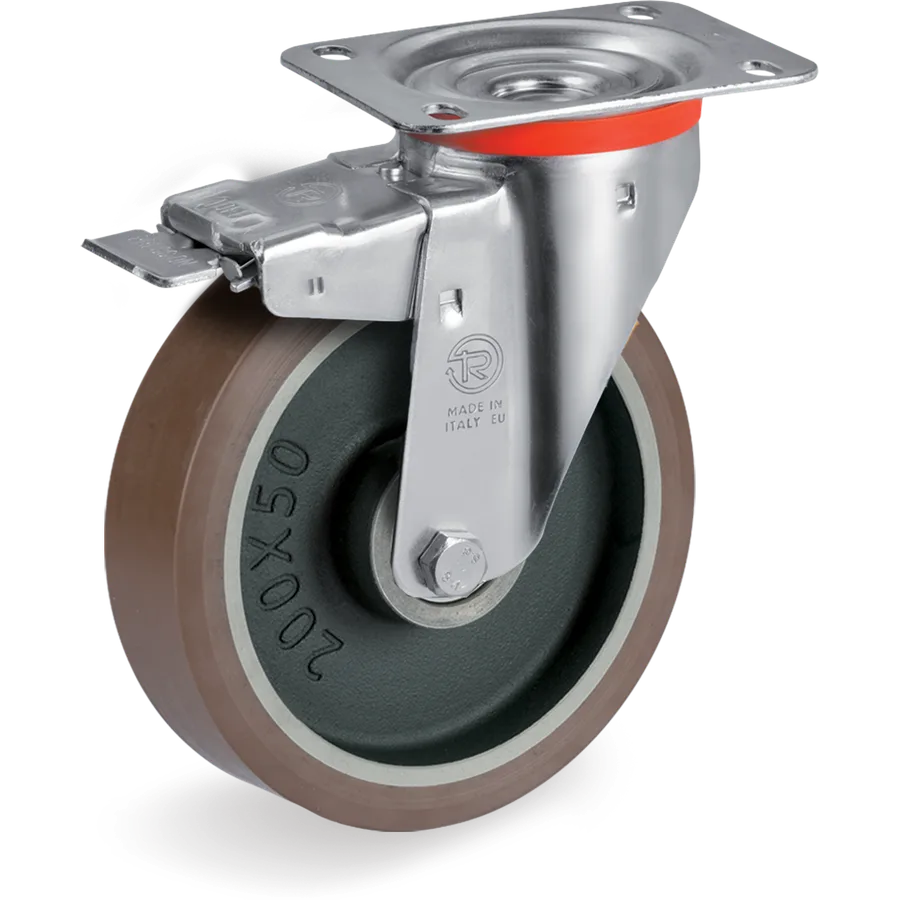 Tellure Rôta 585453 – Rueda giratoria de poliuretano TR-PowerHigh Ø125×38 mm con freno