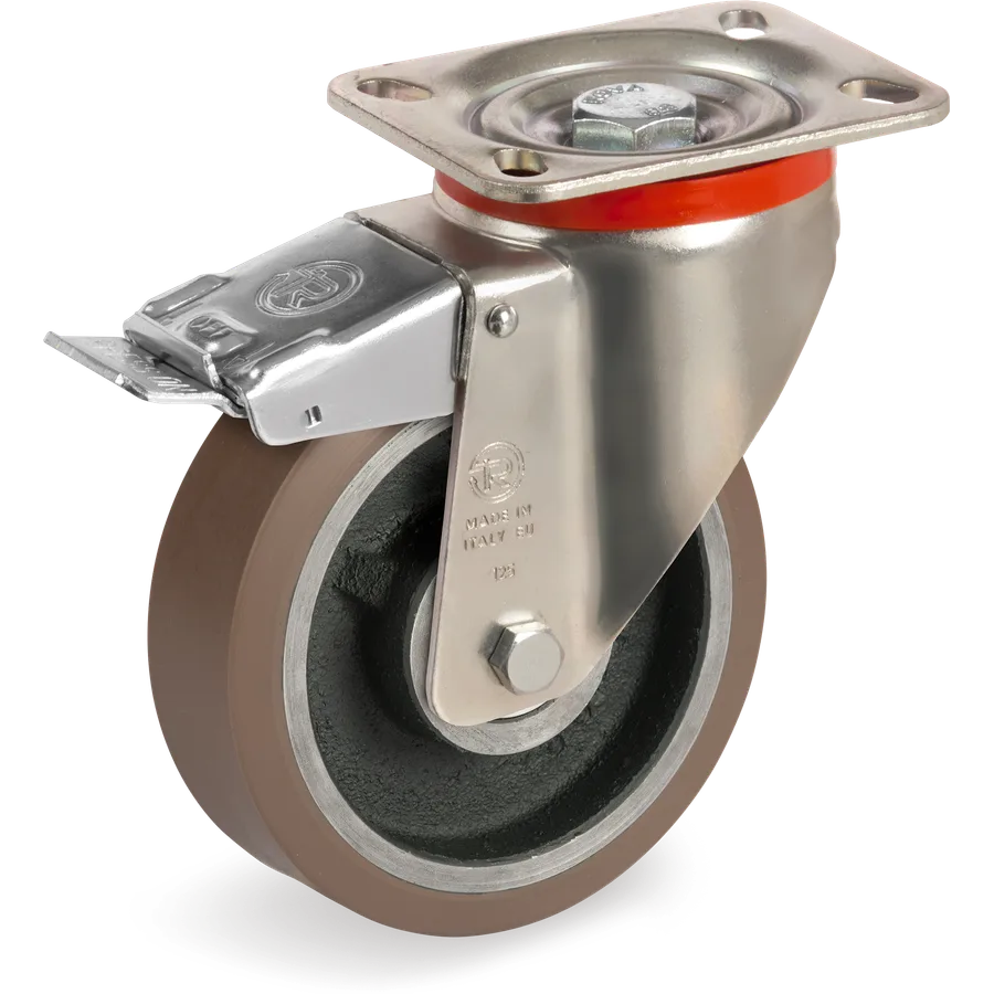 Tellure Rôta 584852 – Rueda giratoria de poliuretano TR-PowerHigh Ø100×38 mm con freno