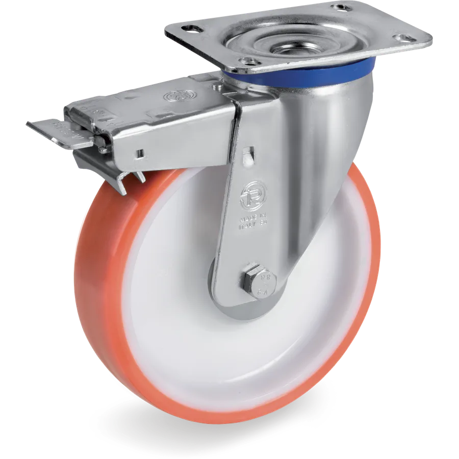 Tellure Rôta 608906 – Rueda giratoria de poliuretano termoplástico Ø200×50 mm con freno