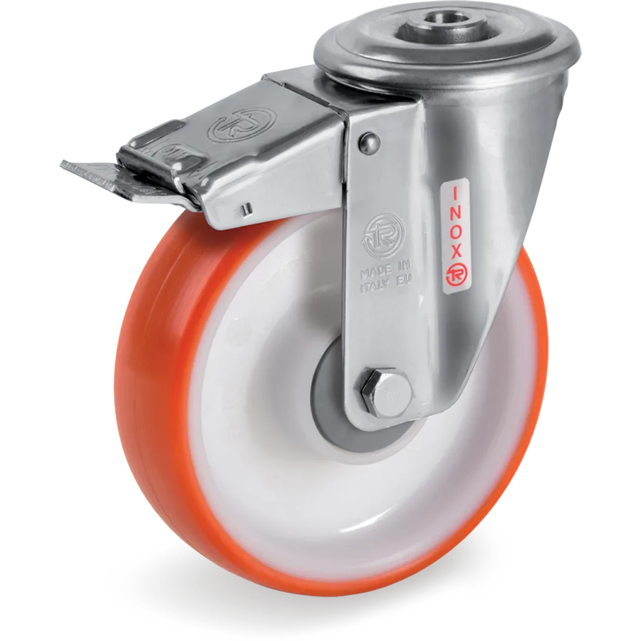 Tellure Rôta 606506 – Rueda giratoria de poliuretano termoplástico Ø200×50 mm con freno