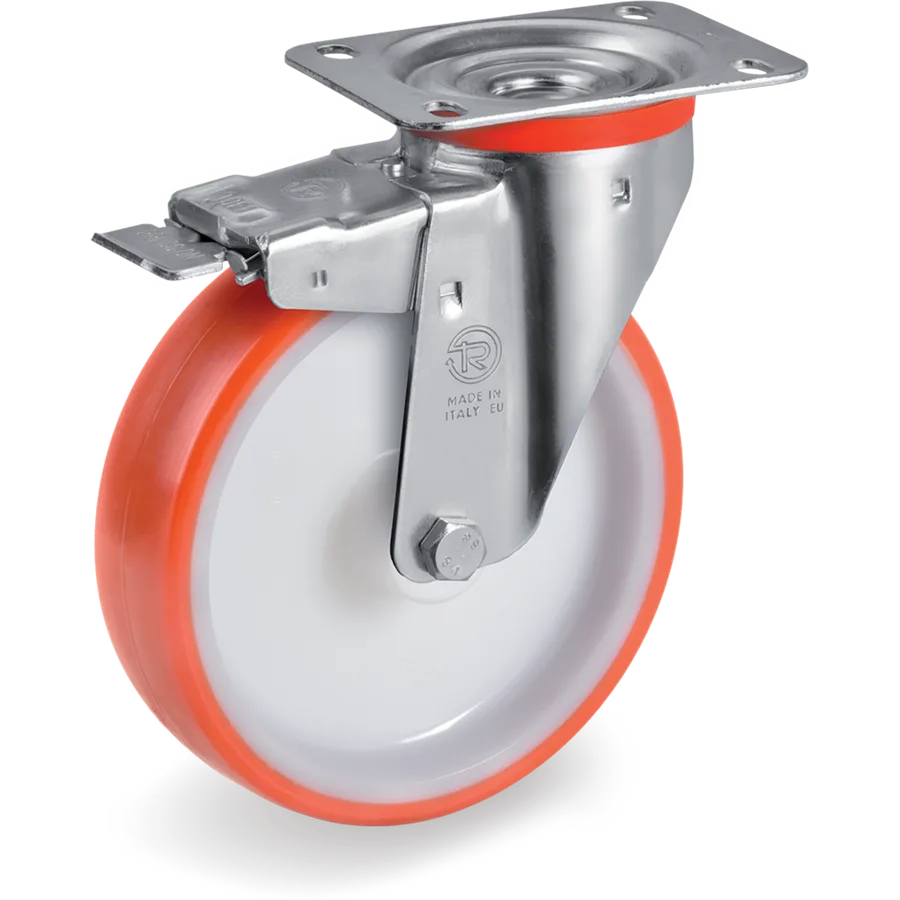 Tellure Rôta 606601 – Rueda giratoria de poliuretano termoplástico Ø80×30 mm con freno