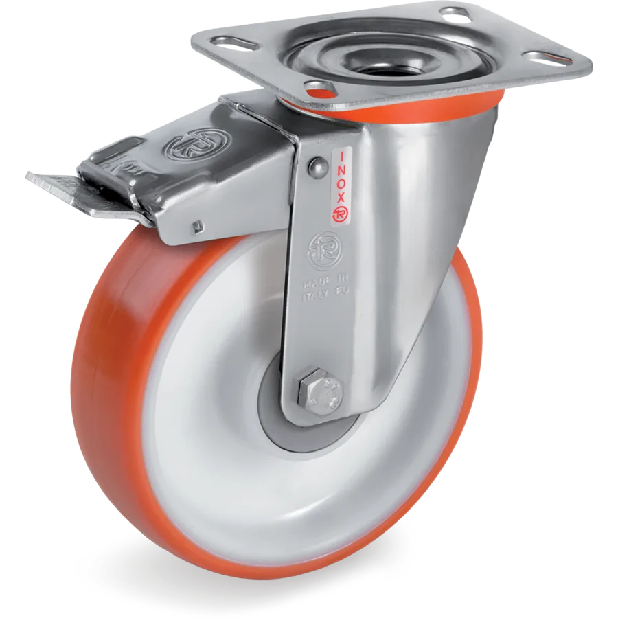 Tellure Rôta 606910 – Rueda giratoria de poliuretano termoplástico Ø160×50 mm con freno
