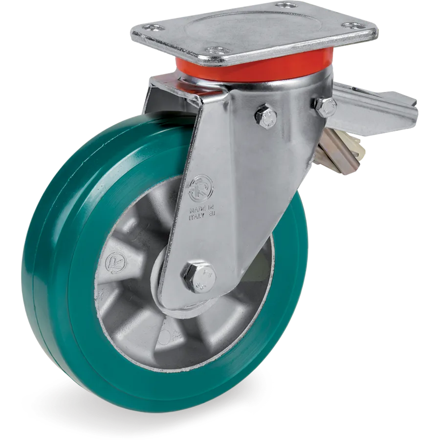 Tellure Rôta 626656 – Rueda giratoria de poliuretano TR-Roll Ø200×50 mm con freno