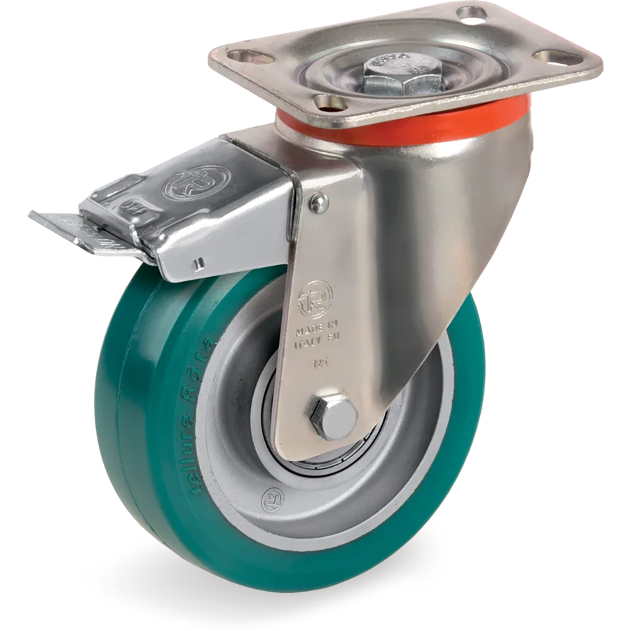 Tellure Rôta 627202 – TR-Roll polyurethane swivel castor Ø100×40 mm with brake
