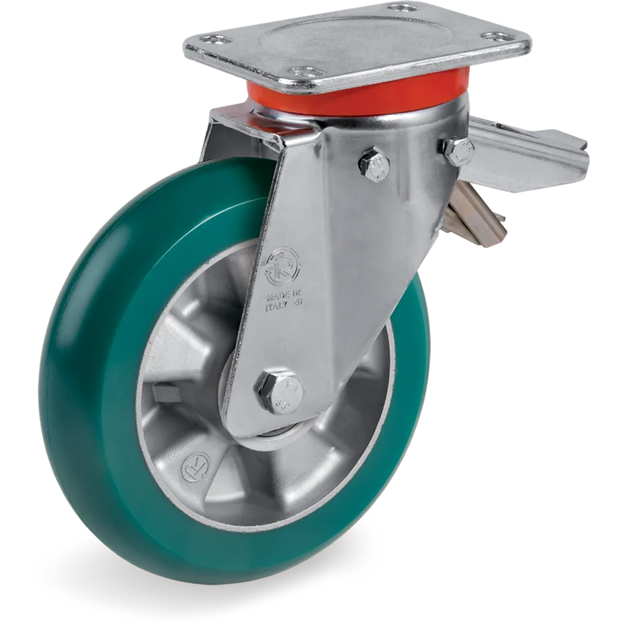 Tellure Rôta 629504 – Rueda giratoria de poliuretano TR-Roll Ø160×50 mm con freno