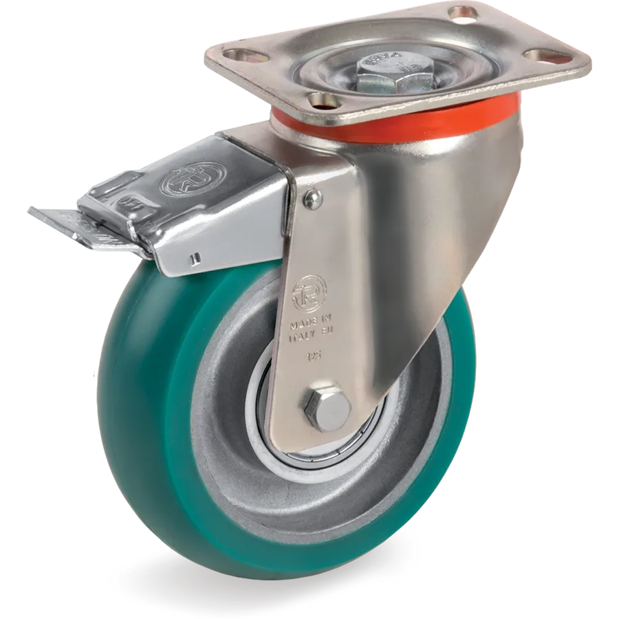 Tellure Rôta 629523 – TR-Roll polyurethane swivel castor Ø125×40 mm with brake
