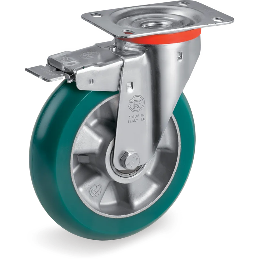 Tellure Rôta 628913 – Rueda giratoria de poliuretano TR-Roll Ø125×40 mm con freno