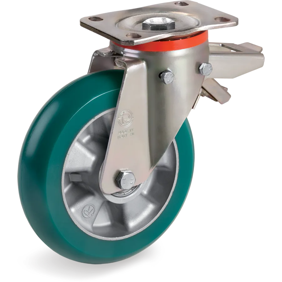 Tellure Rôta 629206 – TR-Roll polyurethane swivel castor Ø200×50 mm with brake