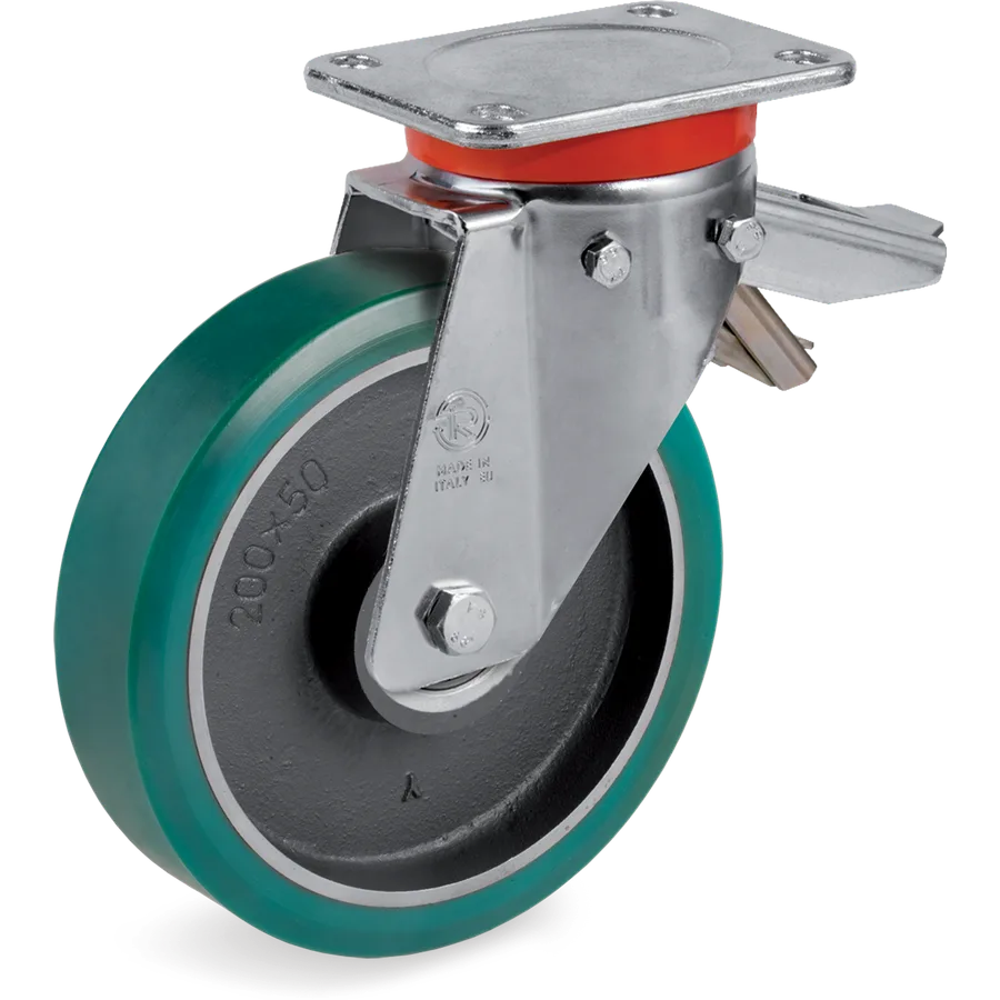 Tellure Rôta 626646 – Rueda giratoria de poliuretano TR-Roll Ø200×50 mm con freno