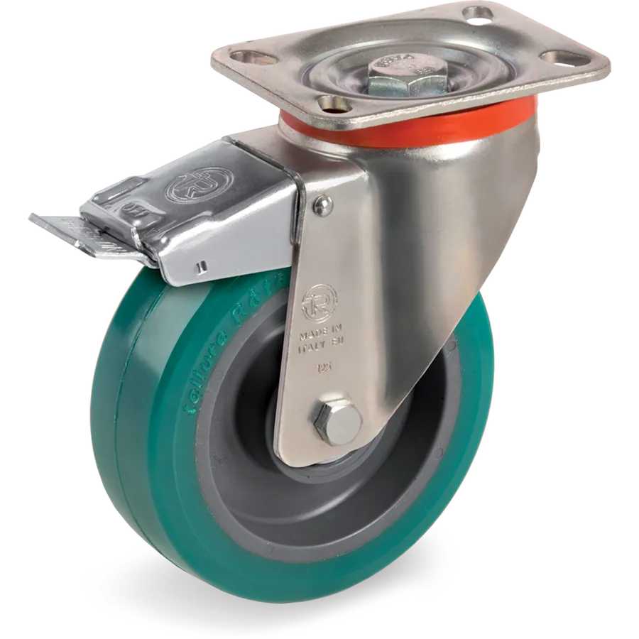 Tellure Rôta 627223 – Rueda giratoria de poliuretano TR-Roll Ø125×40 mm con freno