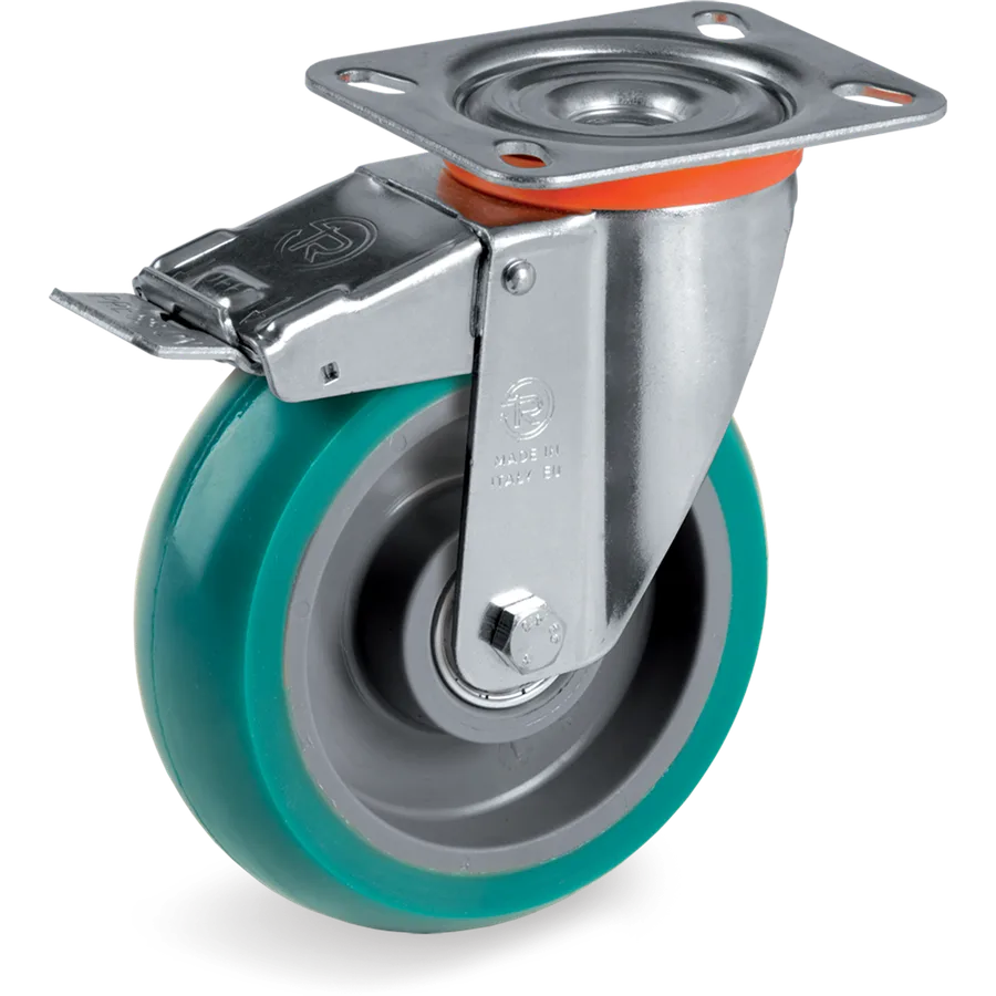 Tellure Rôta 627326 – Rueda giratoria de poliuretano TR-Roll Ø200×50 mm con freno