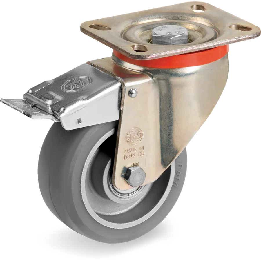 Tellure Rôta 627202ESD – TR-Roll ESD polyurethane swivel castor Ø100×40 mm with brake