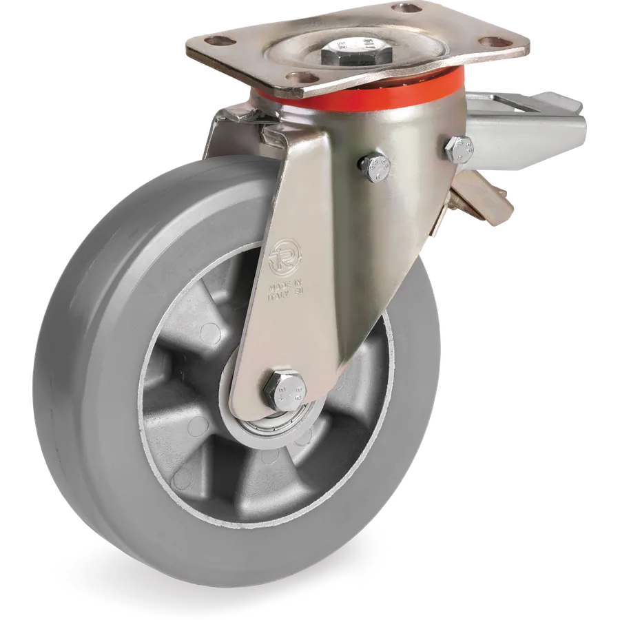 Tellure Rôta 627206ESD – Rueda giratoria de poliuretano TR-Roll ESD Ø200×50 mm con freno