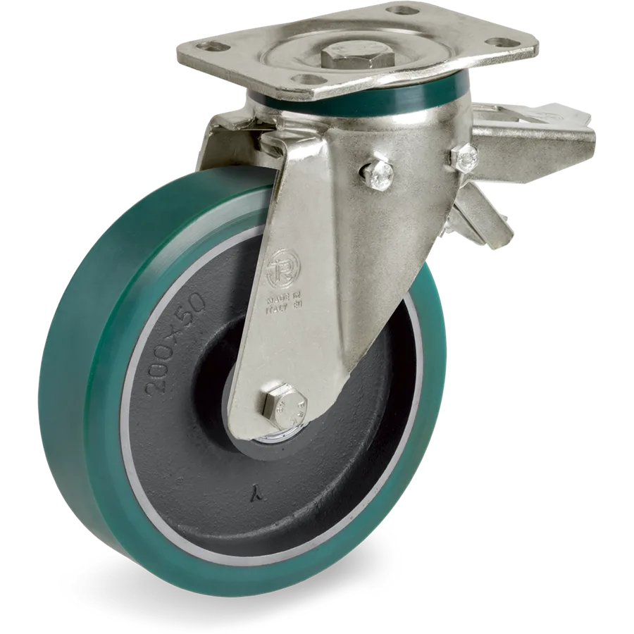 Tellure Rôta 627246 – TR-Roll polyurethane swivel castor Ø200×50 mm with brake