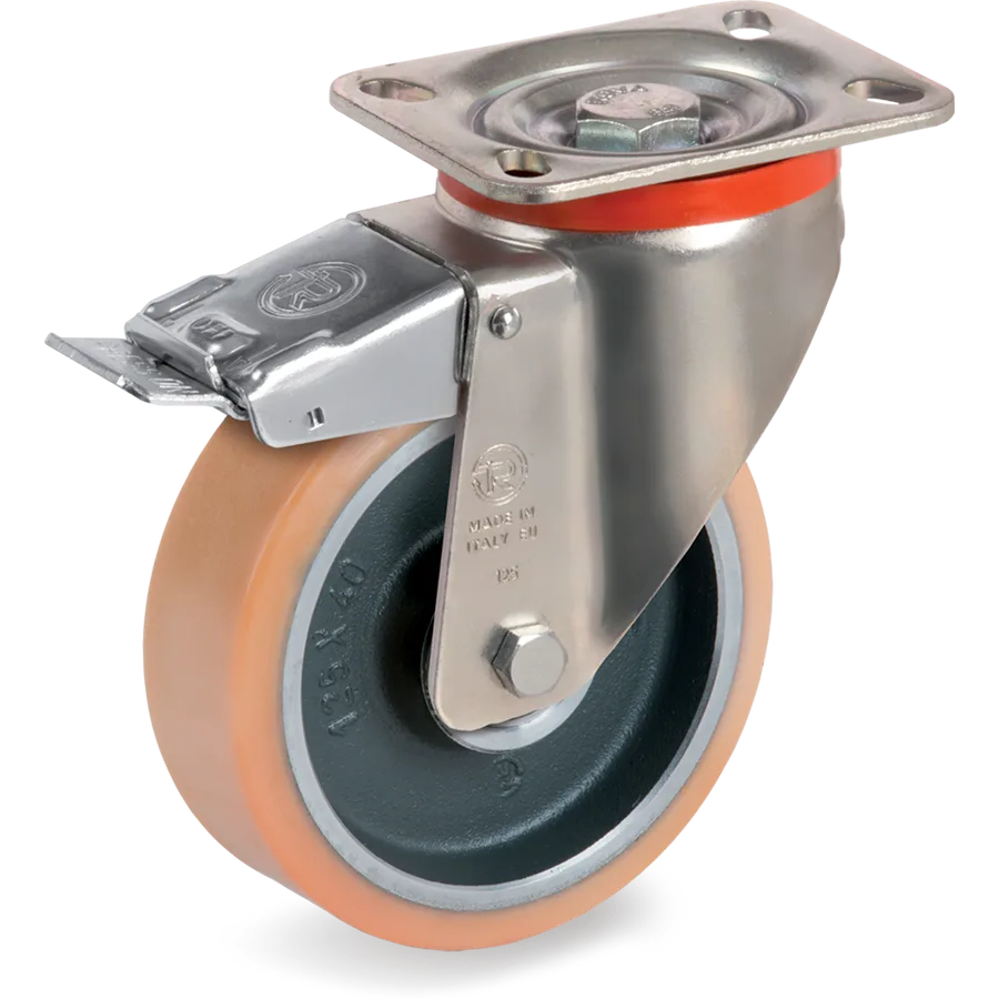 Tellure Rôta 636303 – Vulkollan® swivel castor Ø125×40 mm with brake