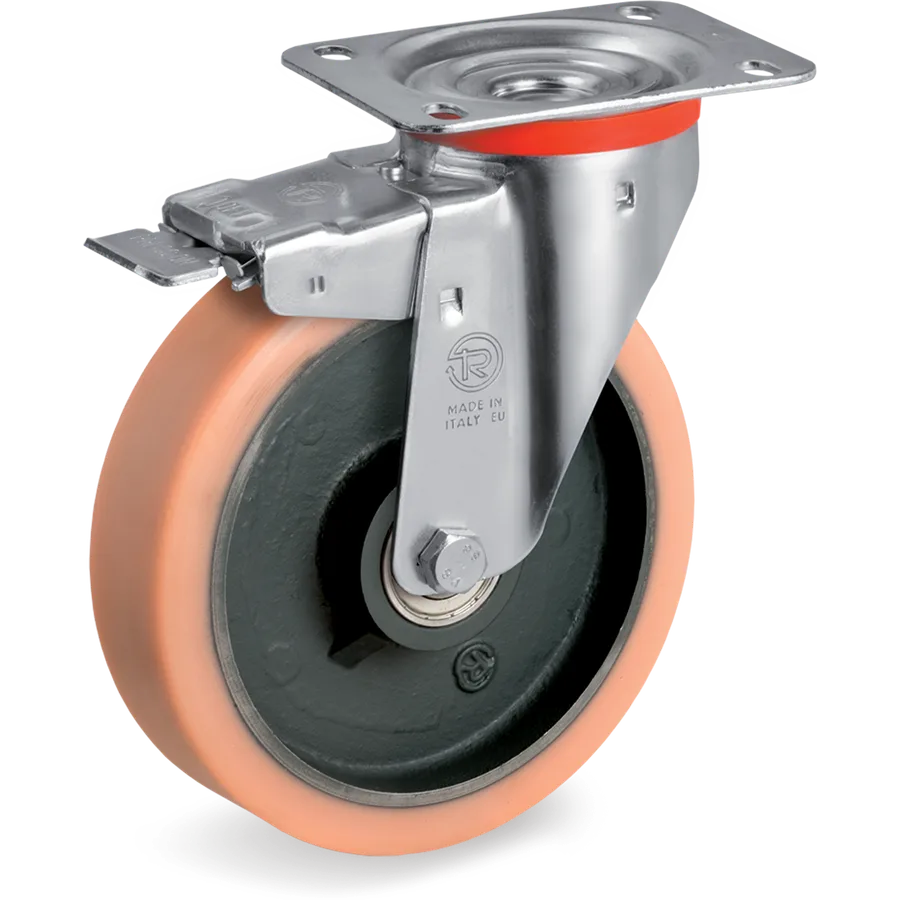 Tellure Rôta 635453 – Rueda giratoria de vulkollan® Ø125×38 mm con freno