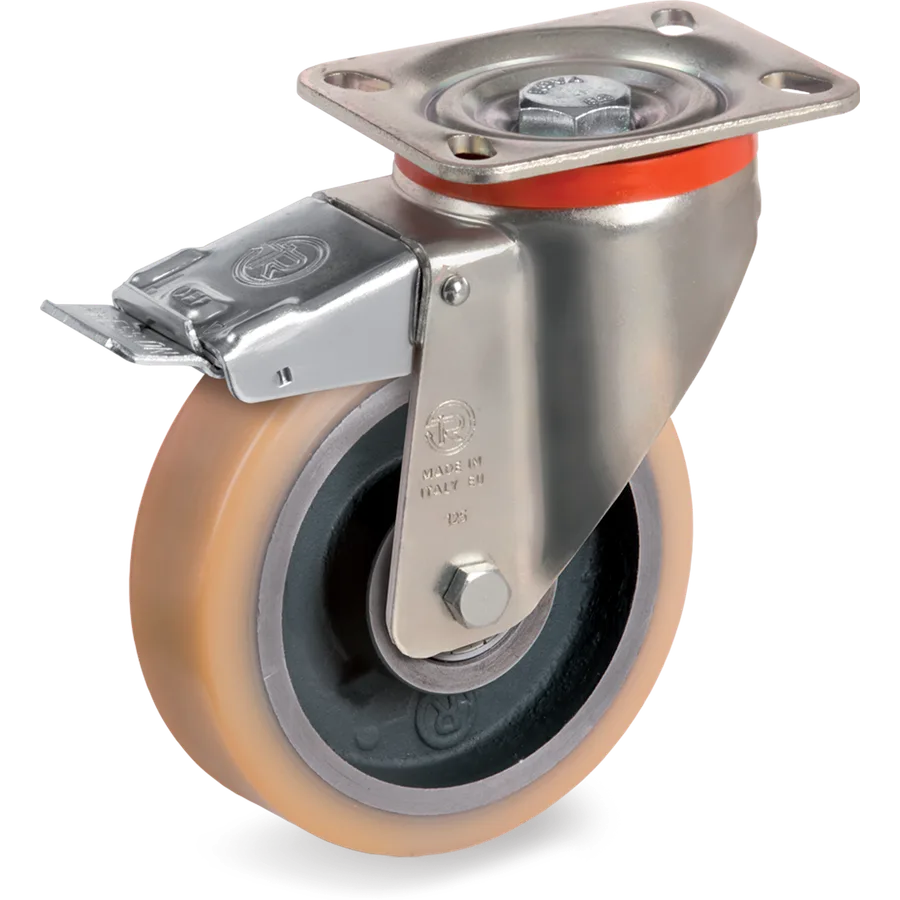 Tellure Rôta 634852 – Rueda giratoria de vulkollan® Ø100×38 mm con freno