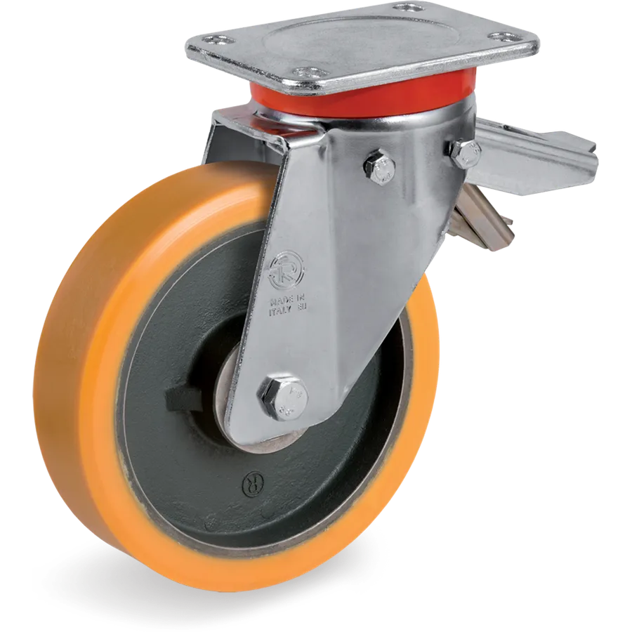 Tellure Rôta 646654 – TR polyurethane swivel castor Ø150×50 mm with brake