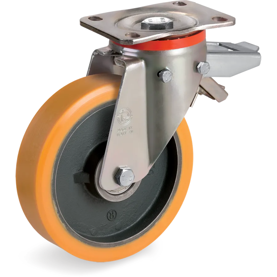 Tellure Rôta 644863 – Rueda giratoria de poliuretano TR Ø125×50 mm con freno
