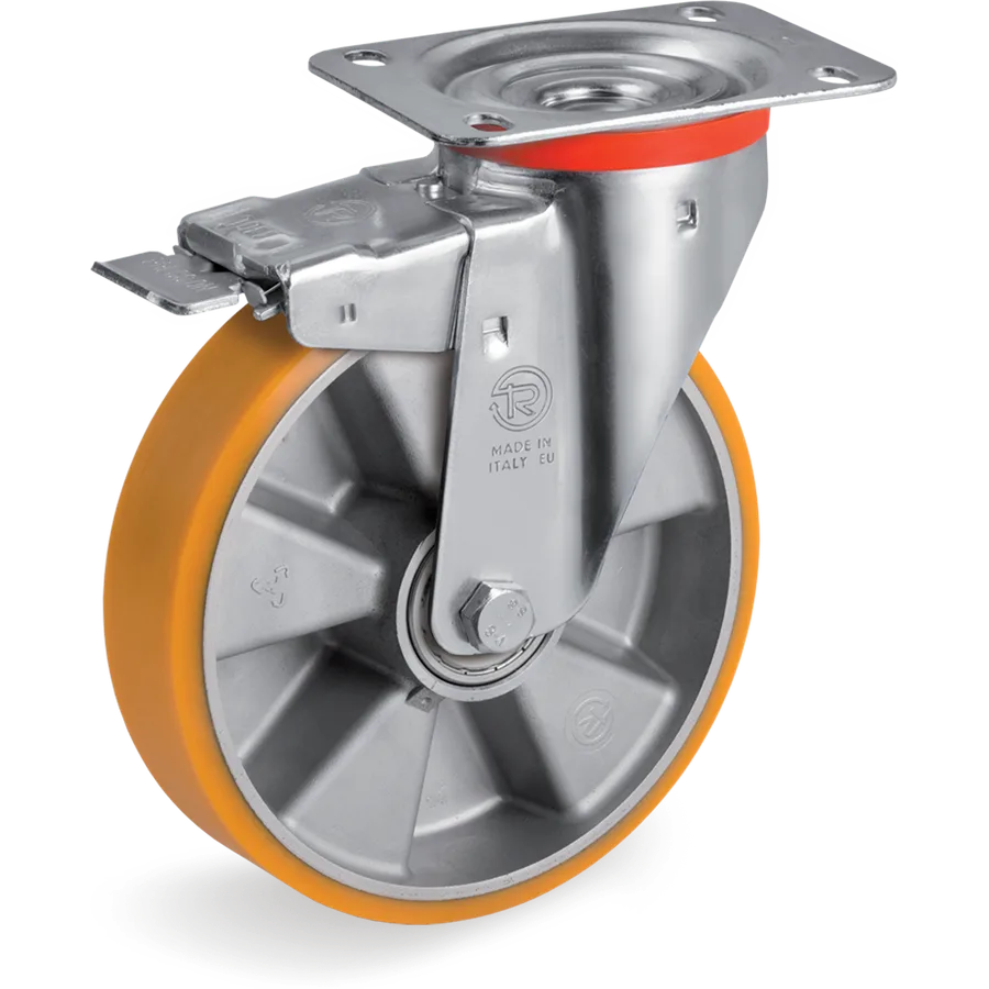 Tellure Rôta 656514 – TR polyurethane swivel castor Ø160×50 mm with brake