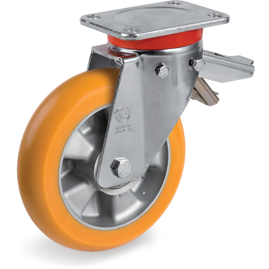 Tellure Rôta 656326 – TR polyurethane swivel castor Ø200×50 mm with brake