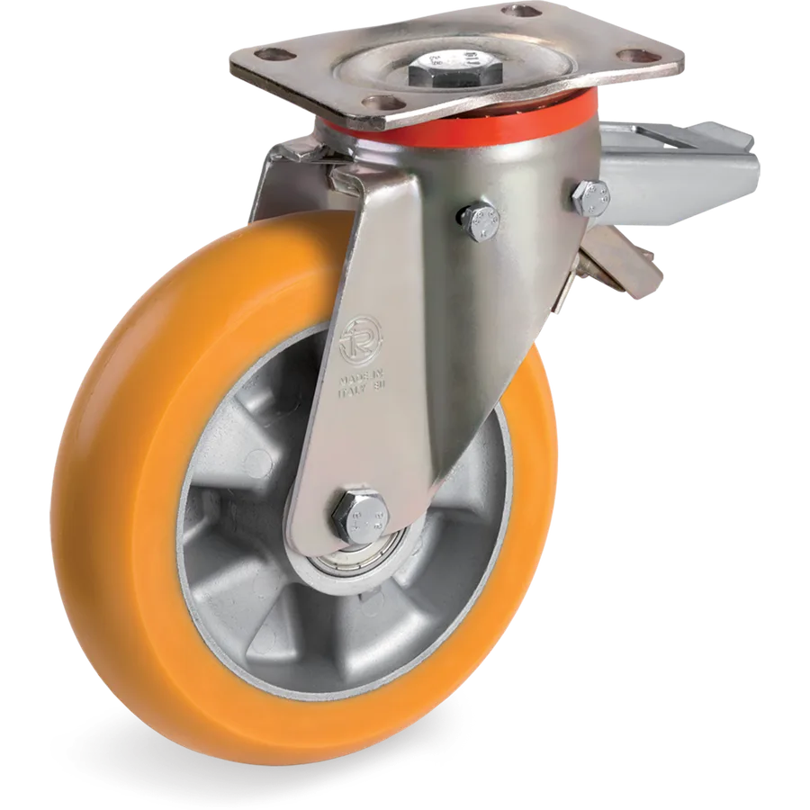 Tellure Rôta 656314 – TR polyurethane swivel castor Ø160×50 mm with brake