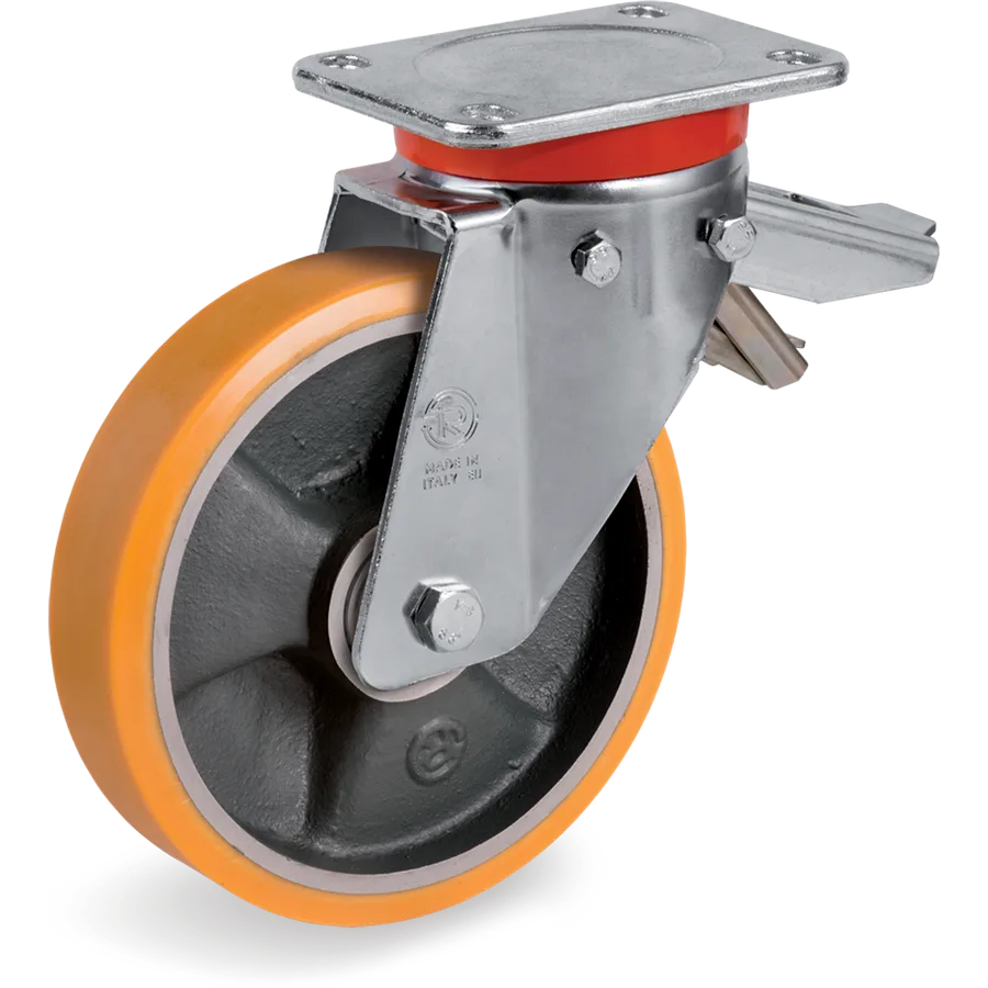 Tellure Rôta 656916 – Rueda giratoria de poliuretano TR Ø200×45 mm con freno